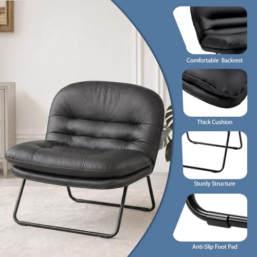 DUMOS Foldable Saucer Floor Chair - Small PU Leather Lounge Seat, Comfortable and Supportive