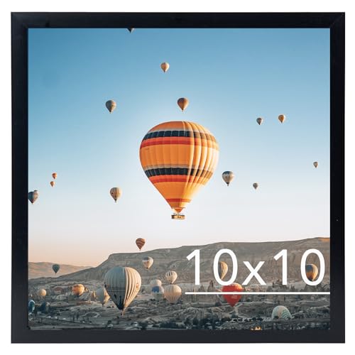 10x10 Black Square Picture Frame with Shatter-Resistant Plexiglass for Wall