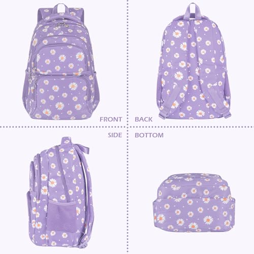 Girls Daisy Print Backpack 3-Piece Set with Insulated Lunch Box & Pencil Case