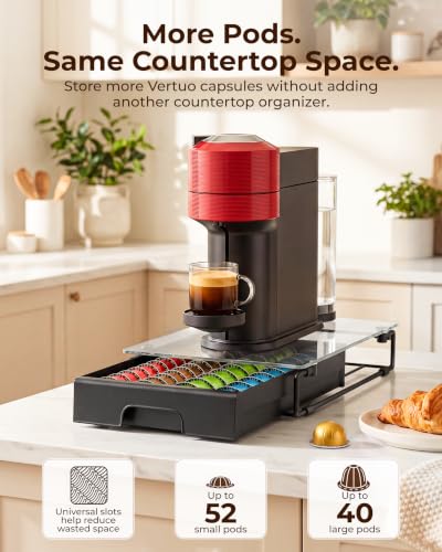 Coffee Pod Organizer Drawer with Tempered Glass Top, 40-52 Pod Capacity