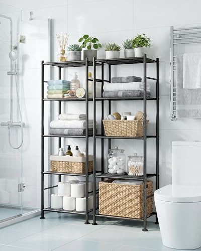 5-Tier Metal Storage Shelves Set of 2 - Black Garage & Pantry Organizer
