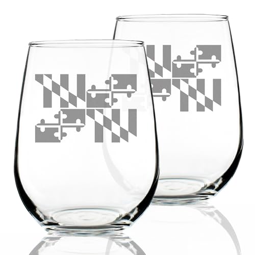 Bevvee Maryland Flag Stemless Wine Glass Set of 2 - 17 oz Maryland State Pride