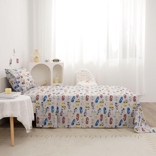 Twin Size Bed Sheet Set - 3-Piece Kids Racing Car Print with Deep Pockets