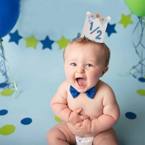 Blue and Cream 1/2 Birthday Crown for Baby Boy - Halfway to One Photo Prop