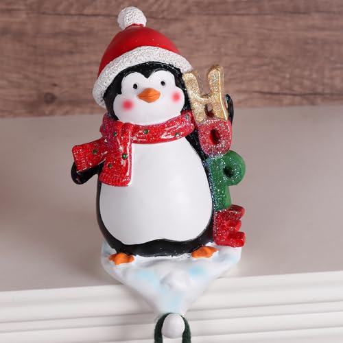 XENTUMI 4-Pack Christmas Stocking Holders with 3D Santa Snowman Penguin Polar Bear