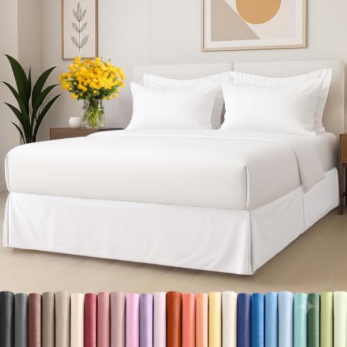 King Size Pleated Bed Skirt - 15 Inch Drop Soft Microfiber Dust Ruffle, White