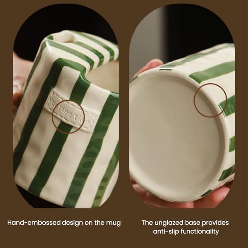 JMCRATE Green 10oz Ceramic Coffee Mug with Divided Design and 'Coffee Time' Embossed
