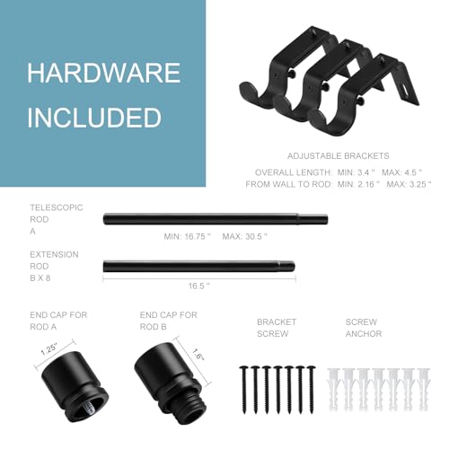 Byondeth Heavy Duty Adjustable Curtain Rod 16 to 144 Inches Black