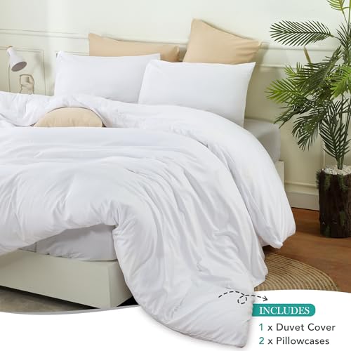 Queen Soft Brushed Microfiber Duvet Cover Set with Zipper Closure - White