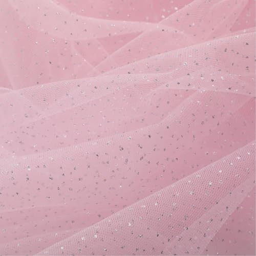 Windkream 1 Pc Glitter Tulle Table Runner 120 x 29 in Pink - 10 ft Mesh with Sequins
