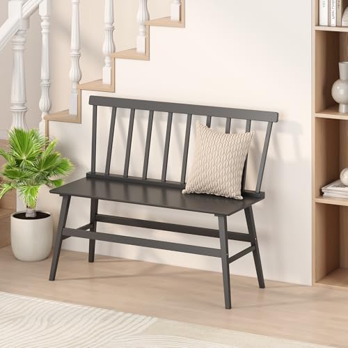 Farmhouse Spindle Back Dining Bench - Durable Black Rubber Wood Seating