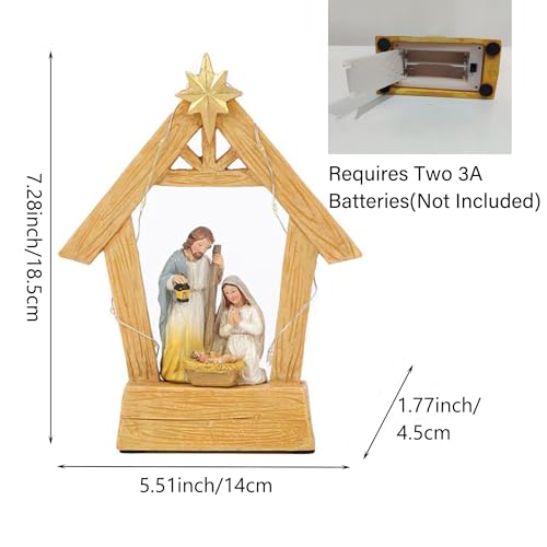 7.3-Inch LED Lighted Nativity Set - Hand-Painted Resin Holy Family Statue