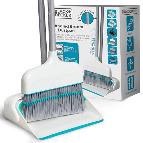 Stand-Up Broom and Dustpan Combo Set with Self-Cleaning Teeth, Space-Saving