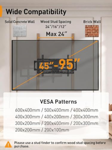 Perlegear Full Motion TV Wall Mount for 45-95 Inch TVs Up to 150 lbs - No LED Version
