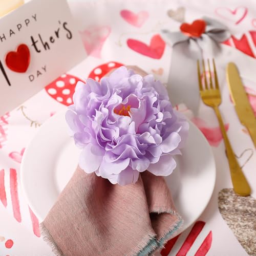 Kalopro Purple Faux Peony Napkin Ring Set of 4 Wedding Table Decor