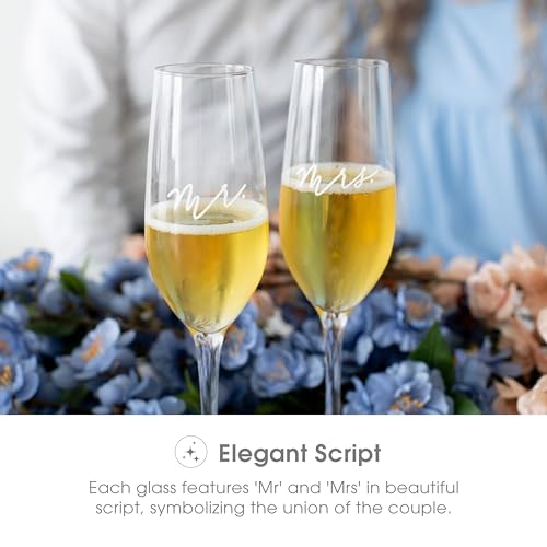 Mr. and Mrs. Champagne Flute Set - 6 oz Wedding Toasting Glasses