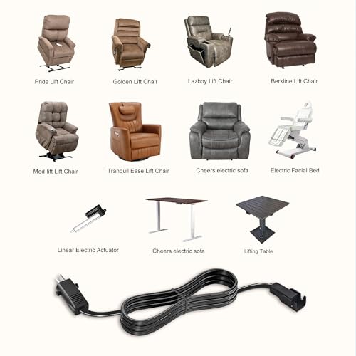 6.6ft Recliner Power Cord Extension 2 Pin Cable for Electric Lift Chair
