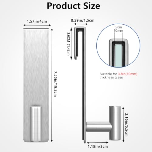 7.5-Inch Over-the-Glass Shower Door Hooks - Rustproof Stainless Steel, 2-Pack