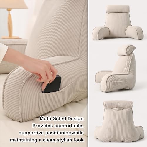 Reading Pillow with Arms for Bed, Corduroy Backrest & Washable Cover