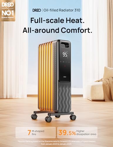 Oil Filled Radiator Space Heater 1500W with Digital Thermostat and Remote