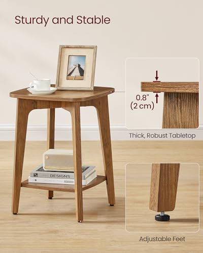 2-Tier Small Square Side Table & Nightstand with Tapered Legs - Honey Brown
