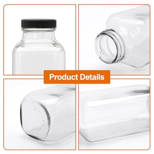 16 Pack 16 oz Glass Juice Bottles with Lids, Reusable Containers for Juicing