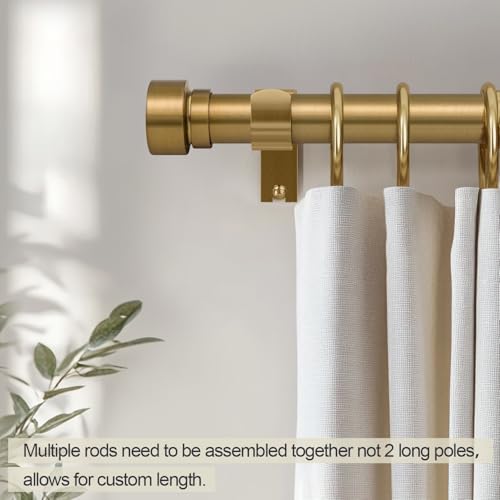2 Pack Adjustable Curtain Rods, 48-84 Inch Heavy Duty Brass Window Rods