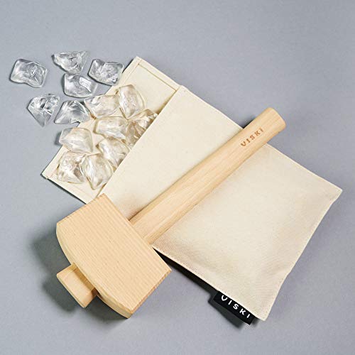 Viski Professional Lewis Ice Bag and Mallet - Manual Ice Crusher for Home Bartending, 12"