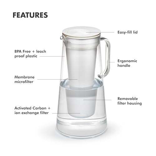 10-Cup Water Filter Pitcher - BPA-Free Purifier for Bacteria & Lead