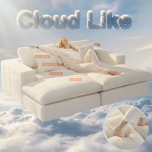 Oversized Modular Double Chaise Lounge Sofa Bed with Memory Foam, Beige