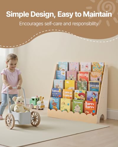 5-Tier Scalloped Montessori Bookshelf for Kids Wooden Book Organizer