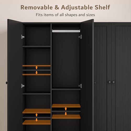 63-Inch Large 4-Door Wardrobe Closet with 2 Drawers and Adjustable Shelves