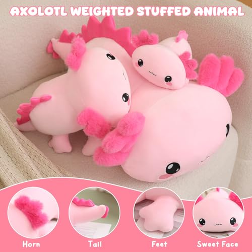 TOYSYM Weighted Axolotl Stuffed Animal - Soft Plush Pillow Toy for Kids & Adults