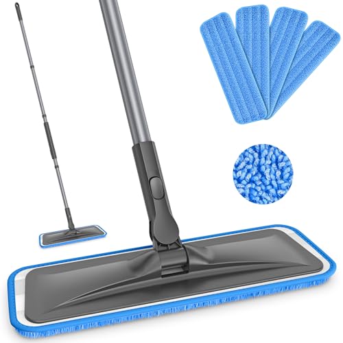 Microfiber Flat Mop for Hardwood & Tile Floors - 59" Handle & 4 Washable Pads