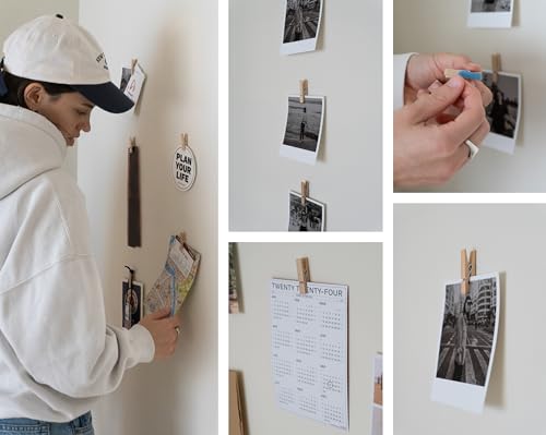 20 Pack Self-Adhesive Wooden Photo Clips for Wall Display