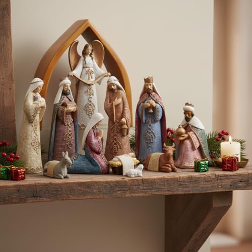 Holy Family Nativity Scene Figurine - 6 Inch Hand-Painted Resin Christmas Decor