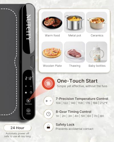 NUTCITY Extra Large 40" x 15" Warming Mat for Food with Heat-Resistant Pad - Starry Gray