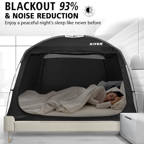 Blackout Bed Tent Queen Size - Indoor Privacy Sleep Canopy with Lights