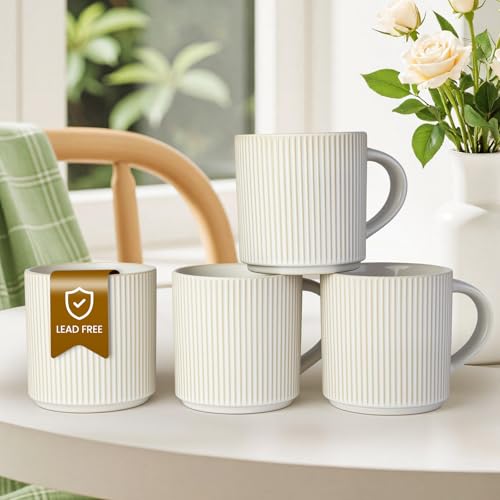 DeeCoo 12oz White Ceramic Coffee Mug Set of 4 - Microwave & Dishwasher Safe
