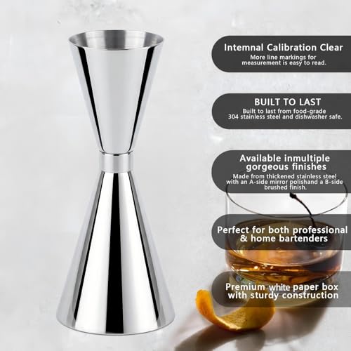 JELWCAL Japanese Style Slim Double Jigger with Internal Measurements - Silver-04 / JW