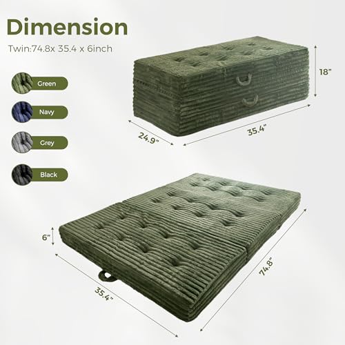 6-Inch Tri-Fold Floor Sofa Bed, Portable Faux Fur Folding Mattress, Twin