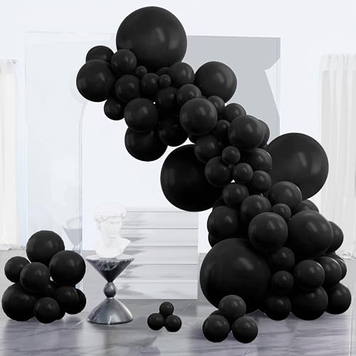 PartyWoo Black Balloons Assorted Sizes 152 Pcs Thick Latex Balloons