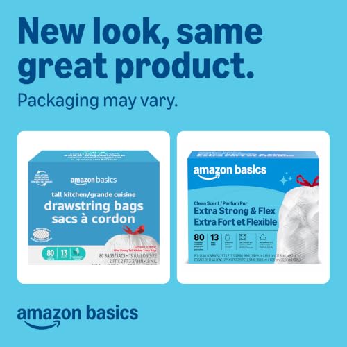 Amazon Basics 13 Gallon Tall Kitchen Trash Bags, Scented, 80 Count