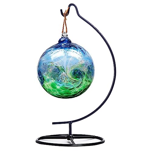 Iron Ornament Display Stand with Wood Base for Hanging Plants and Glass Globes