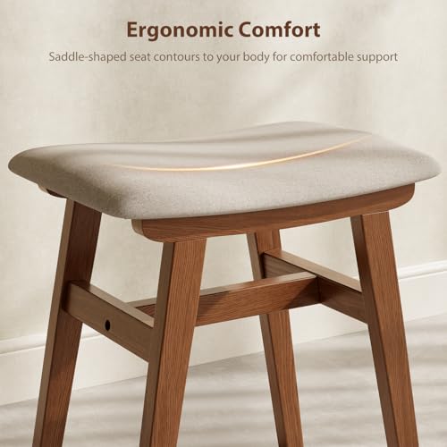 Solid Wood Vanity Stool with Linen Saddle Cushion - 18.5" Height