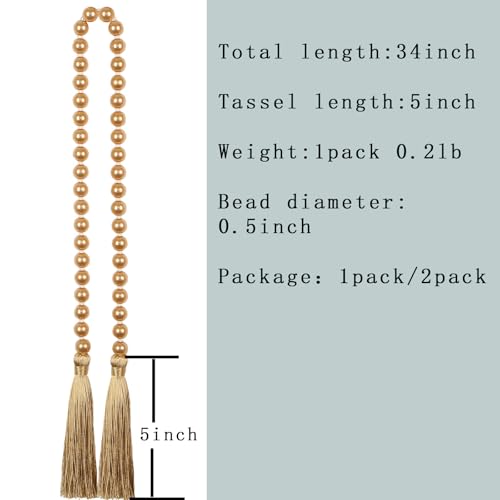 34-Inch Pearl Glass Bead Garland with Tassels, Boho Table Decor