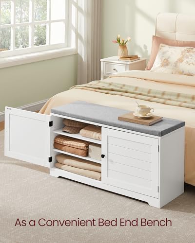 3-Tier Shoe Storage Bench with Removable Cushion and Adjustable Shelves