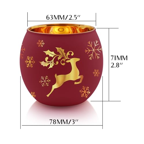 Christmas Glass Votive Candle Holders Set of 6 - Holiday Table Centerpiece