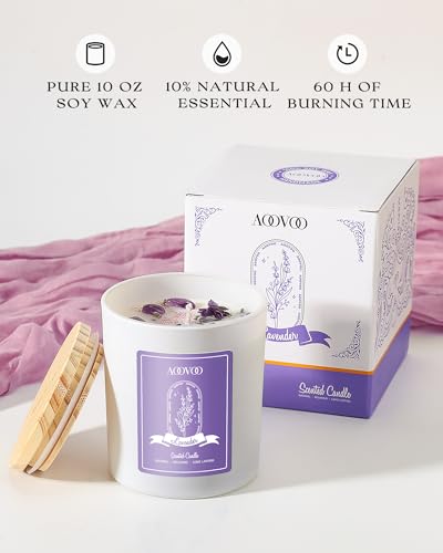 Lavender Scented Soy Candle with Crystals & Dried Flowers - 10oz Aromatherapy