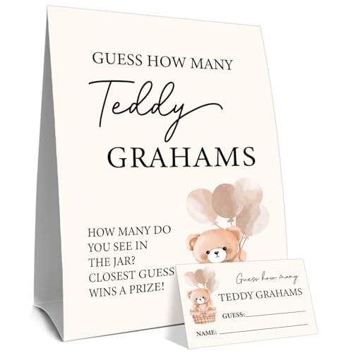 Teddy Bear Baby Shower Guessing Game Set with Sign and 30 Cards
